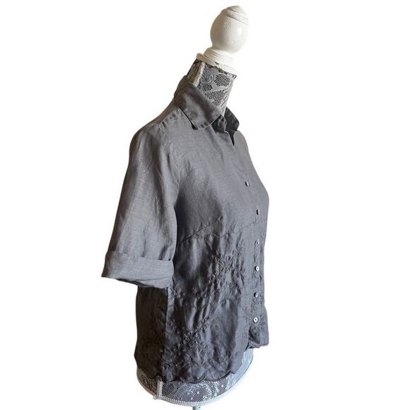 Vintage 90s Johnny Was Linen Button Down Shirt - Picture 2 of 7